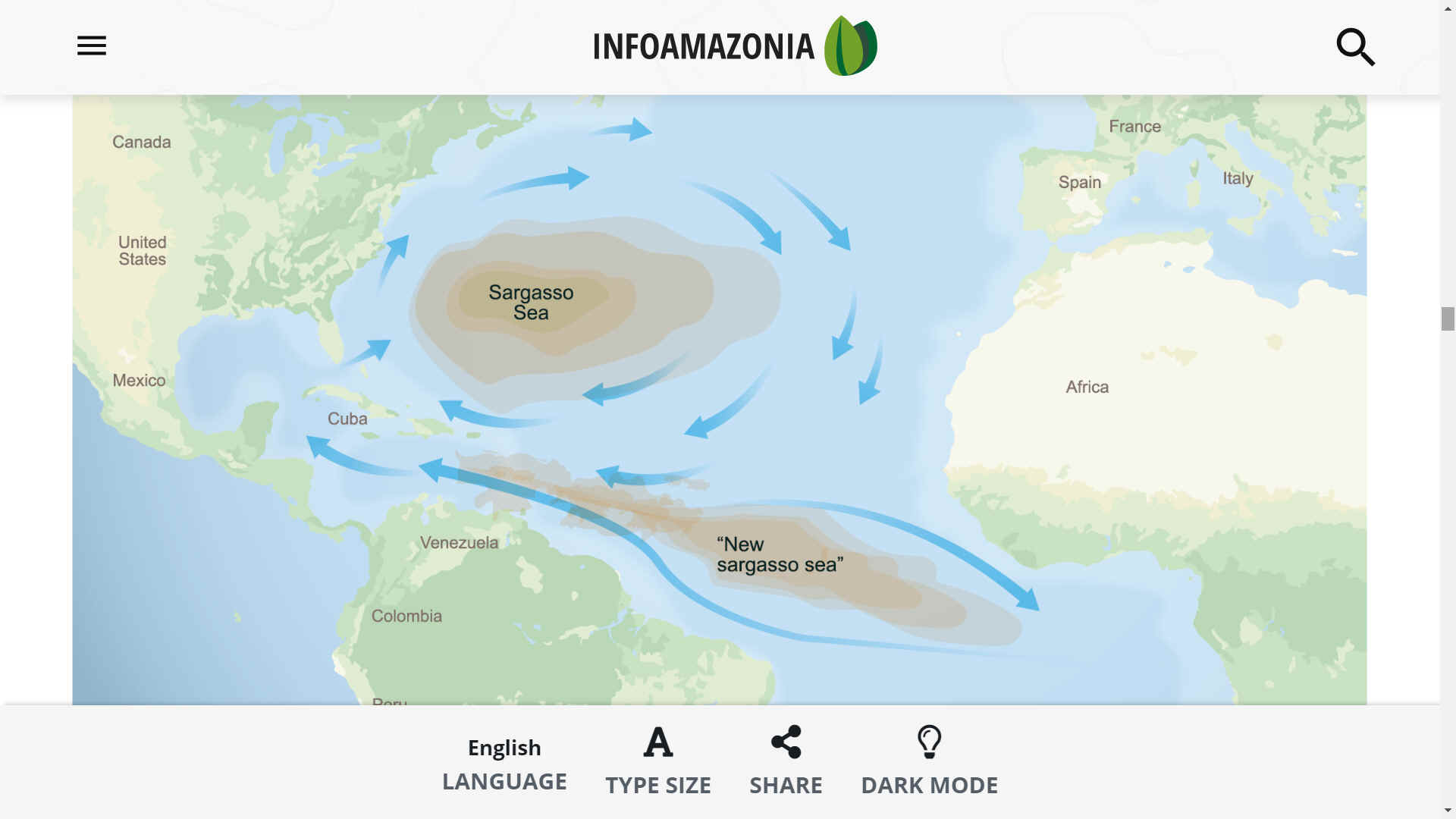 Map of the North and South Atlantic showing new sargasso sea